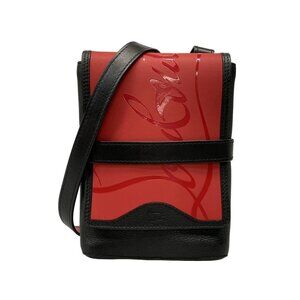 Auth CHRISTIAN LOUBOUTIN Bench Reporter - Black Red Leather Rubber Shoulder Bag